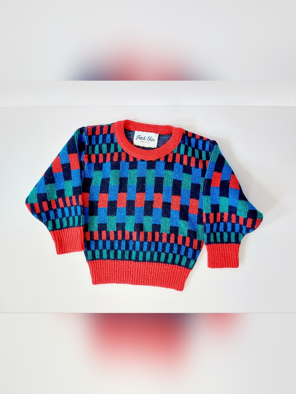 80s Geometric Sweater Basketweave Jack Far Approx‎ 2T Vintage Child Pullover